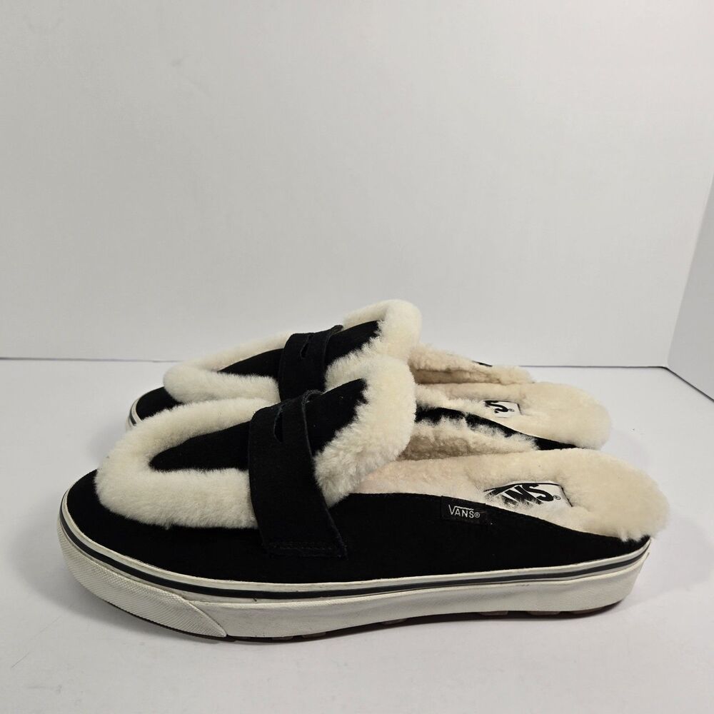Vans Mule DX Sherpa Slippers Mens Size 11 Black Suede Faux Fur Slip On Shoes
